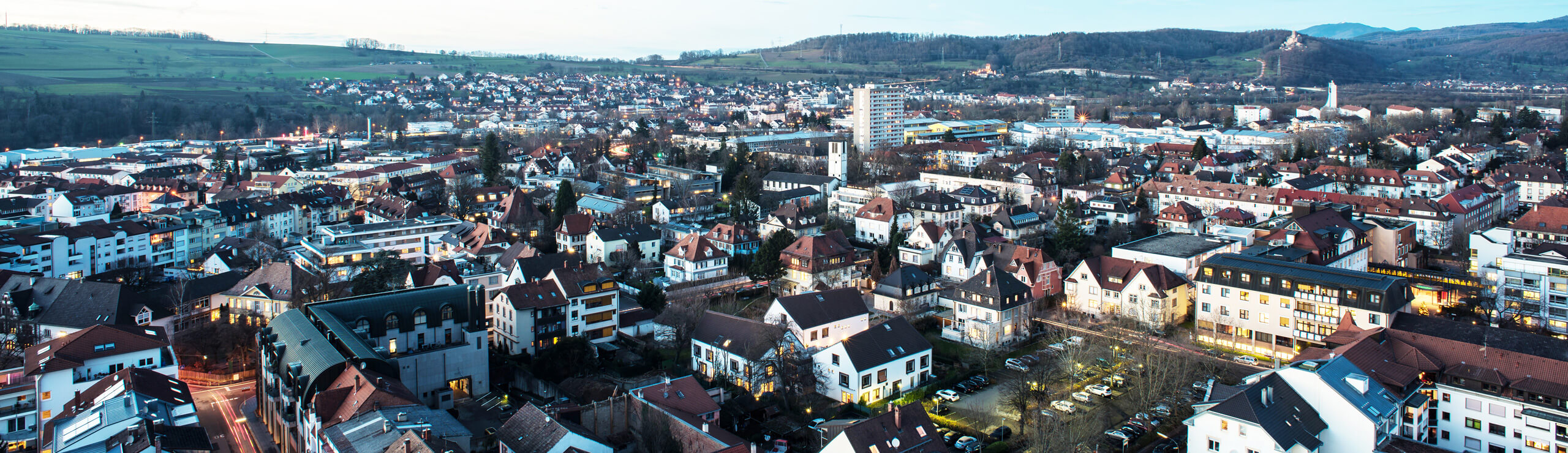 Luftansicht auf Wohnhäuser in Lörrach