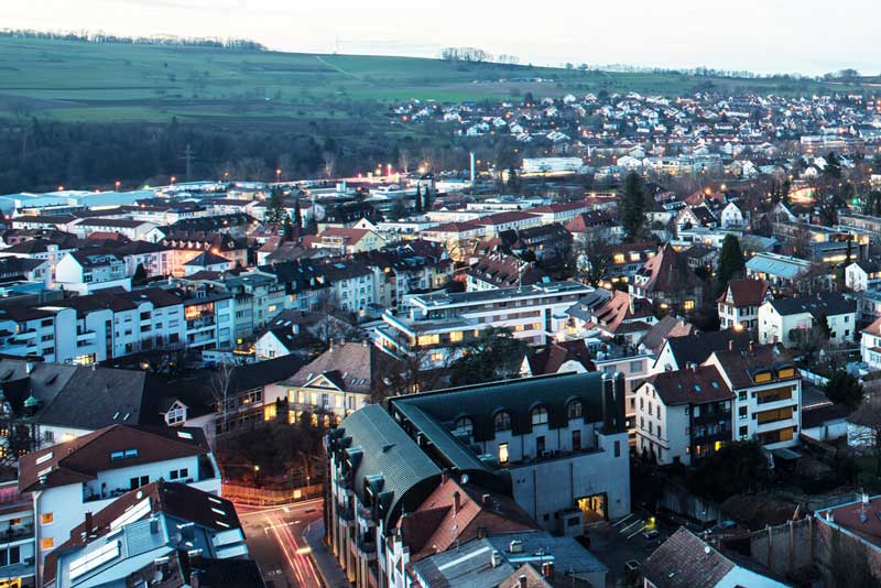 Luftansicht auf Wohnhäuser in Lörrach